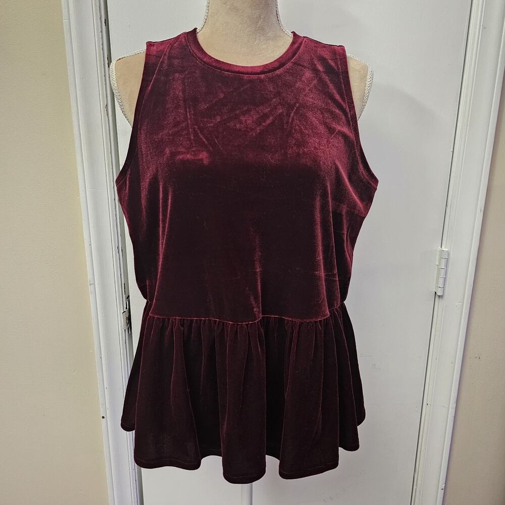 NEW Red Burgundy Velvet Peplum Top Sz M Whimsigoth Dark Vamp Grunge 2010s
